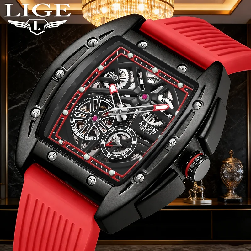 LIGE Luxury Skeleton Automatic Watch - Men's Luminous Waterproof Timepiece