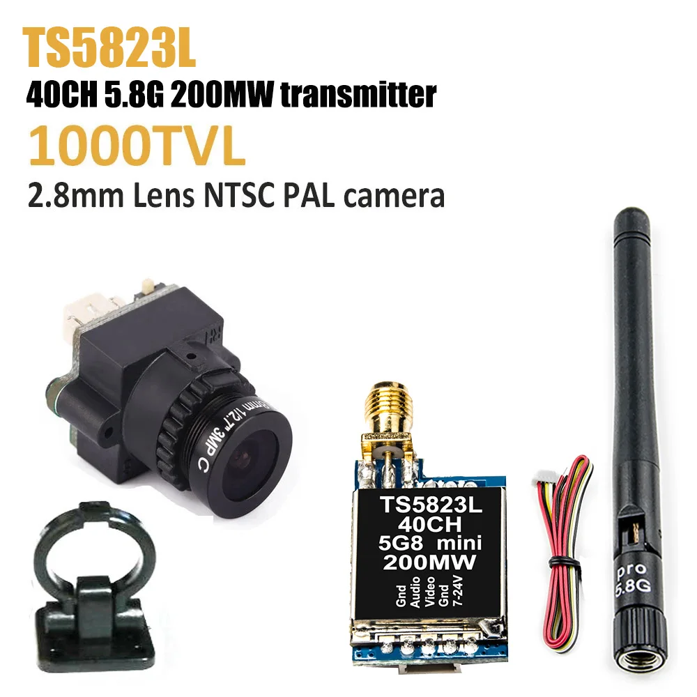 

TS5823L Micro 5.8G 200mW 40CH Transmitter and FPV Mini Digital Video Camera 1000 TVL Line 2.8mm lens and For RC qulticopter