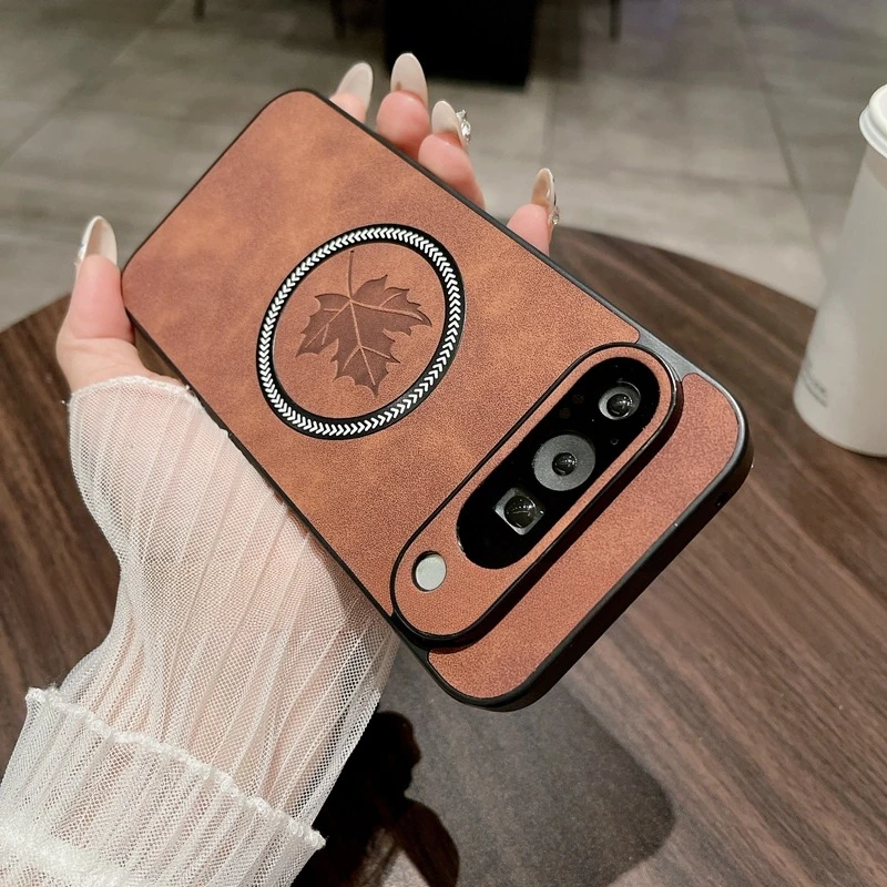 Luxury Maple Leaves Magnetic Leather Wrist Strap Case
