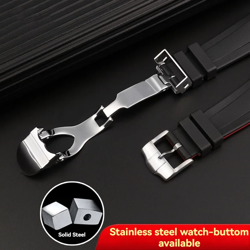Premium 22mm Curved Silicone Watch Strap with Deployment Clasp | Dive Watch Accessories