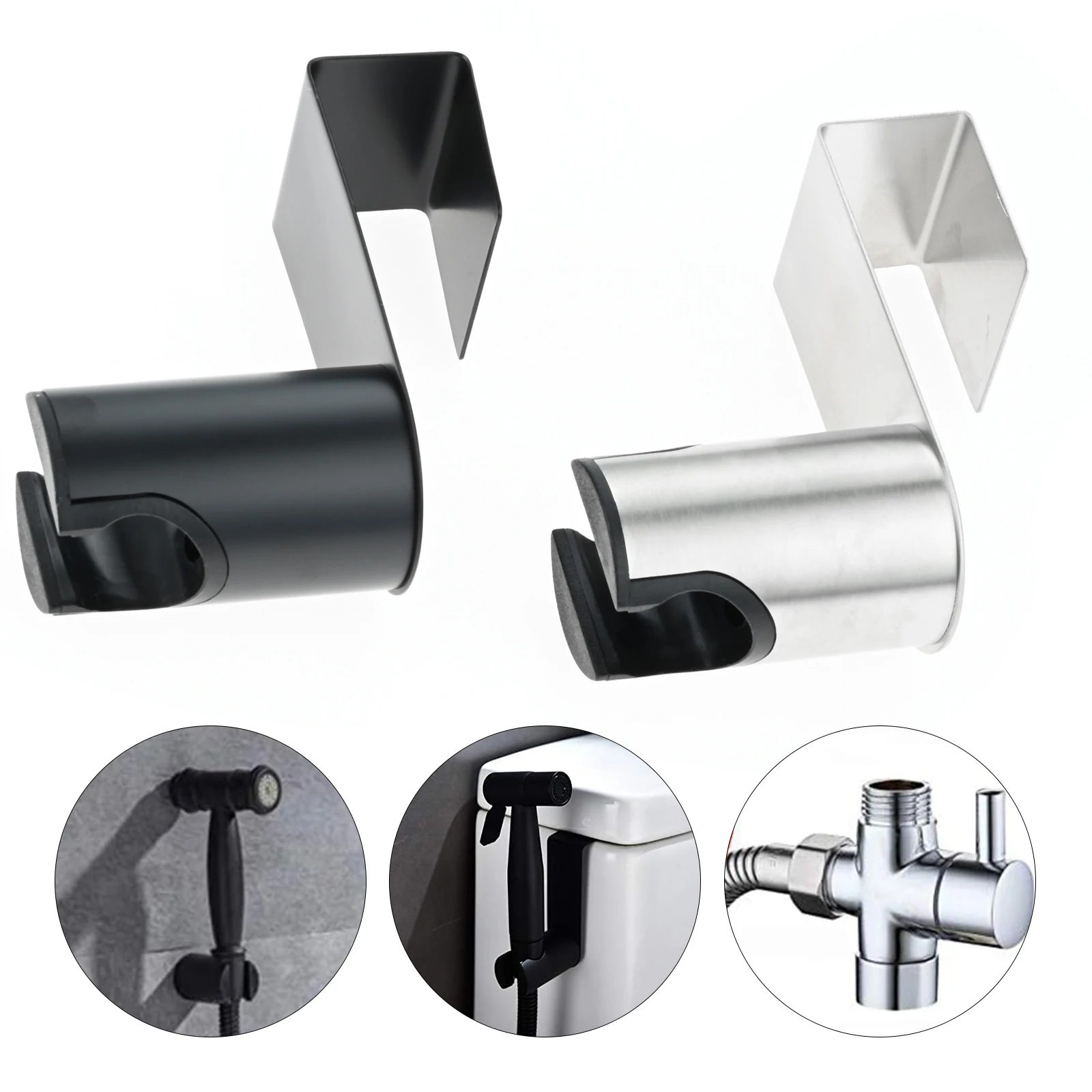 Description Picture 4 of item1set Stainless steel Bidet Sprayer Holder with Hook Toilet Tank Hand Shower Head Holder Attachment Bathtub Robe Hangers Bracket