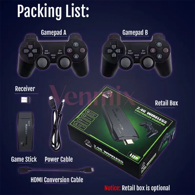 Video Game Console 2.4G Wireless Double Controller For PS1/FC/GBA 4K HD Retro TV Dendy Game Player 10000 Games Stick New Arrive