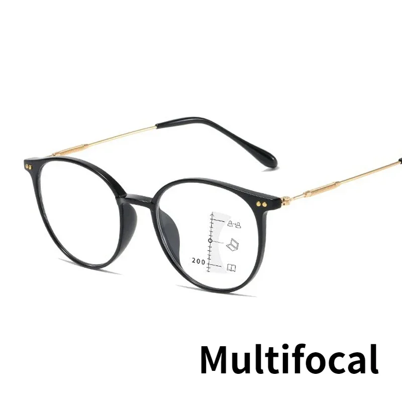 Chic Round Frame Multifocal Anti-Blue Light Reading Glasses