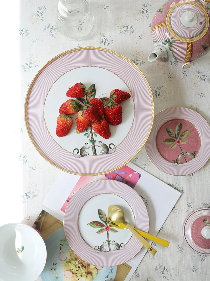 Dutch Pip Studio Pink Palm Island Tableware Series Dinner Plate/Fruit Plate Bowl Dishes and Plates Sets Plate Set