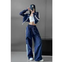 Women Casual Baggy Stripe Cargo Pants Solid Low Waist Joggers Pants Drawstring Wide Leg Baggy Trousers Y2K Streetwear Sweatpants - Image 3