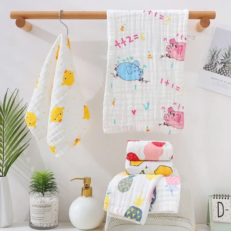 Cotton Muslin Blanket 110*120 cm Soft Muslin Cotton Baby Blanket Cute Cartoon Newborn Blankets Bath Gauze Infant Wrap Sleepsack Stroller Cover Towel