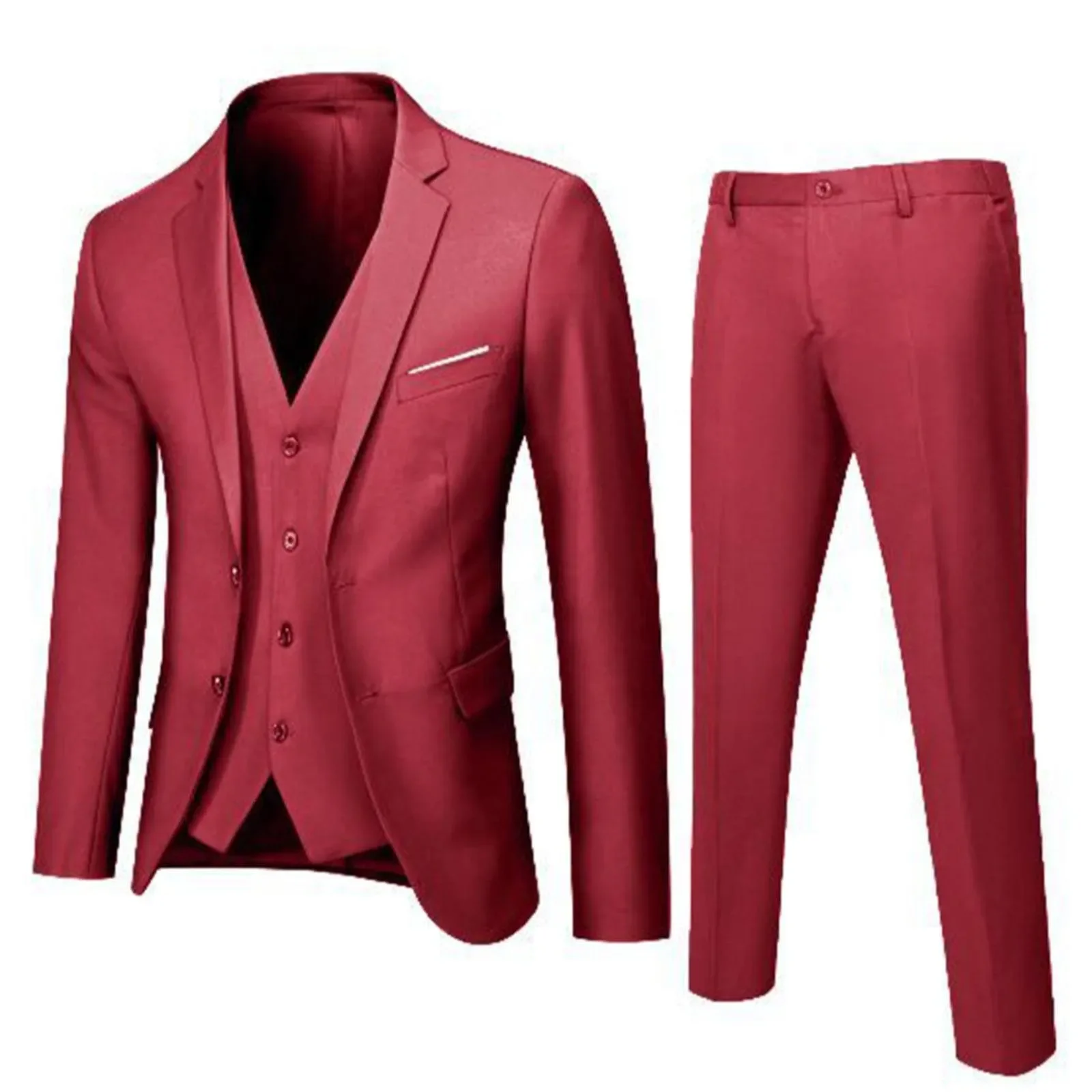 3pcs Formal Man&lsquo;S Suit Single Breast Buckle Tops & Button High Waist Pants Suit Slimming Business Wedding Party Formal