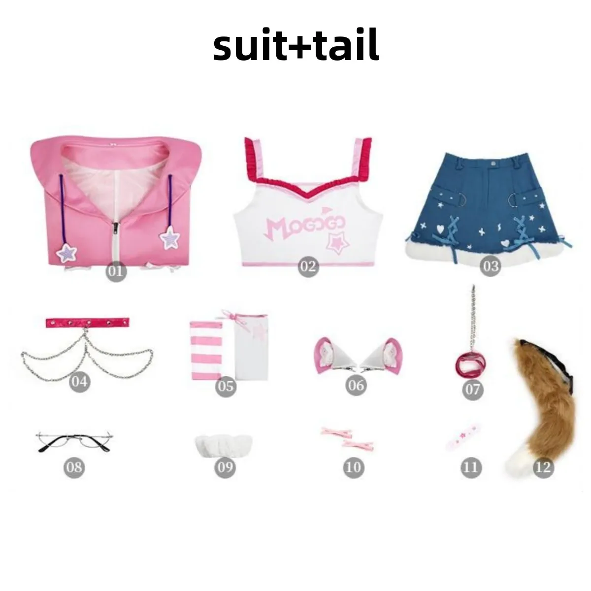 Women's Pink Hoodie Skirt Set with Wig