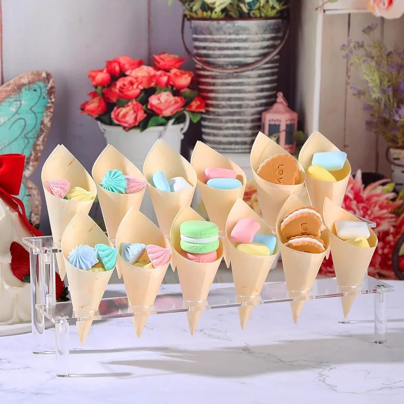 Description Picture 6 of itemAcrylic Ice Cream Cone Dessert Holder Tray 12-Hole Waffle Cone Display Stand Storage Rack Wedding Party Buffet Food Baking Tools