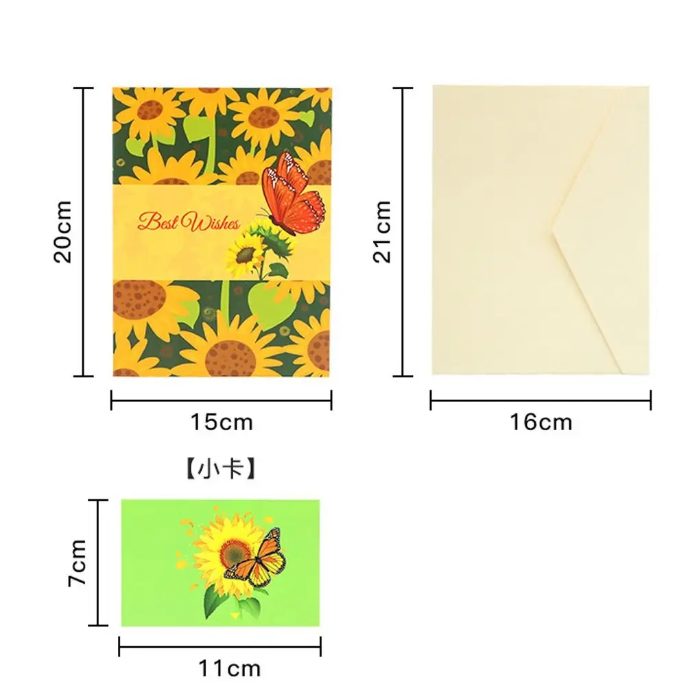 Foldable Sunflower Greeting Card Paper Carving Exquisite Flower Butterfly Gift Card Blessing 3D Pop-Up Greeting