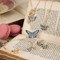 Butterfly Element Immortal Spirit Art Three Dimensional Round Bead Clip Bead Buckle Chain Painted Oil Gradient Pendant Necklace