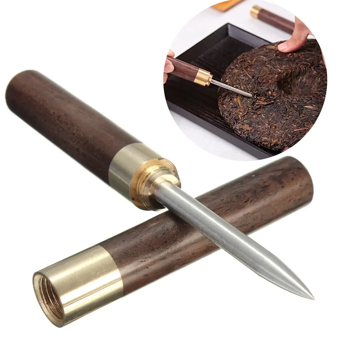 1pcs Sandalwood Tea Knife Needle Pick With Wood Handle Puer Tea Tools Cone Needle Breaking Prying Brick Professional Tool