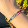 CWWZircons Unique Baguette Rainbow Cubic Zirconia Round Open Cuff Bangle for Women Trendy Brazilian Gold Plated Jewelry BG048 1