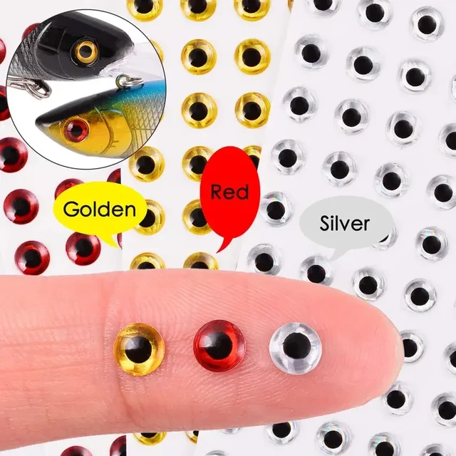 100pcs Fishing Lure Eyes Holographic 3D 3mm - 12mm Gold Red Silver