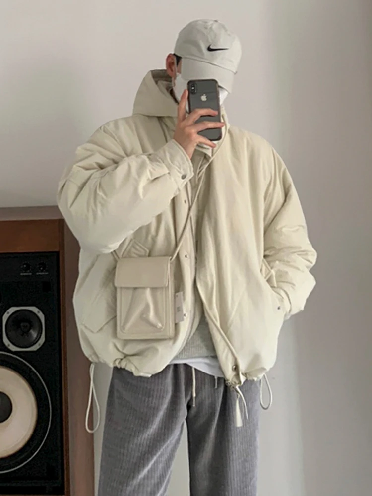 

SYUHGFA Men's Clothing 2024 Winter Hooded Cotton-padded Coat Safari Style Fashion Oversized Hoodie Thickening Padded Jacket
