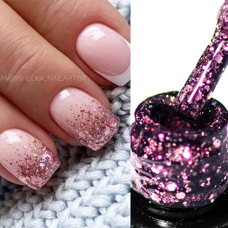 MEETACROSS7mlGlitterPinkSliveGoldGelNailPolishSparklyGlitter