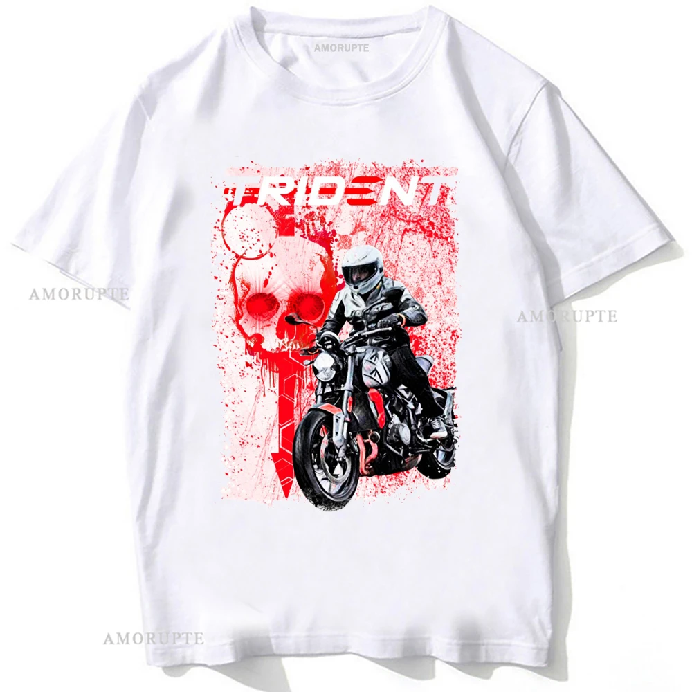 New Summer Men Manica Corta Tiger 800 900 1200 Rally T-Shirt Trident Skull Red 660 Moto Sport Bianco Casual Boy Rider Tees