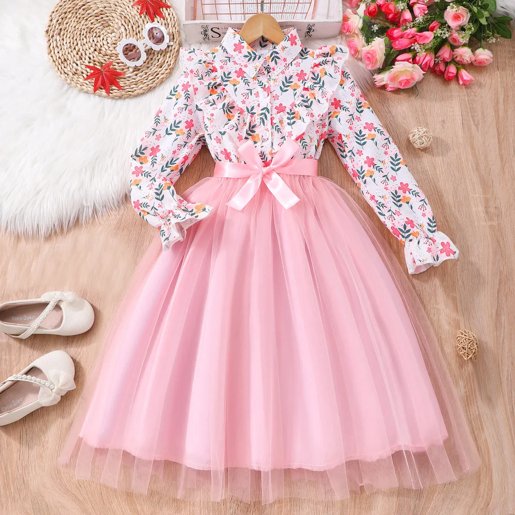 chinese dress ladies Lovely Long Sleeves Lacw Flower Girl Dresses Jewel Neck Formal Kids Pa —  Bridelily main image 0