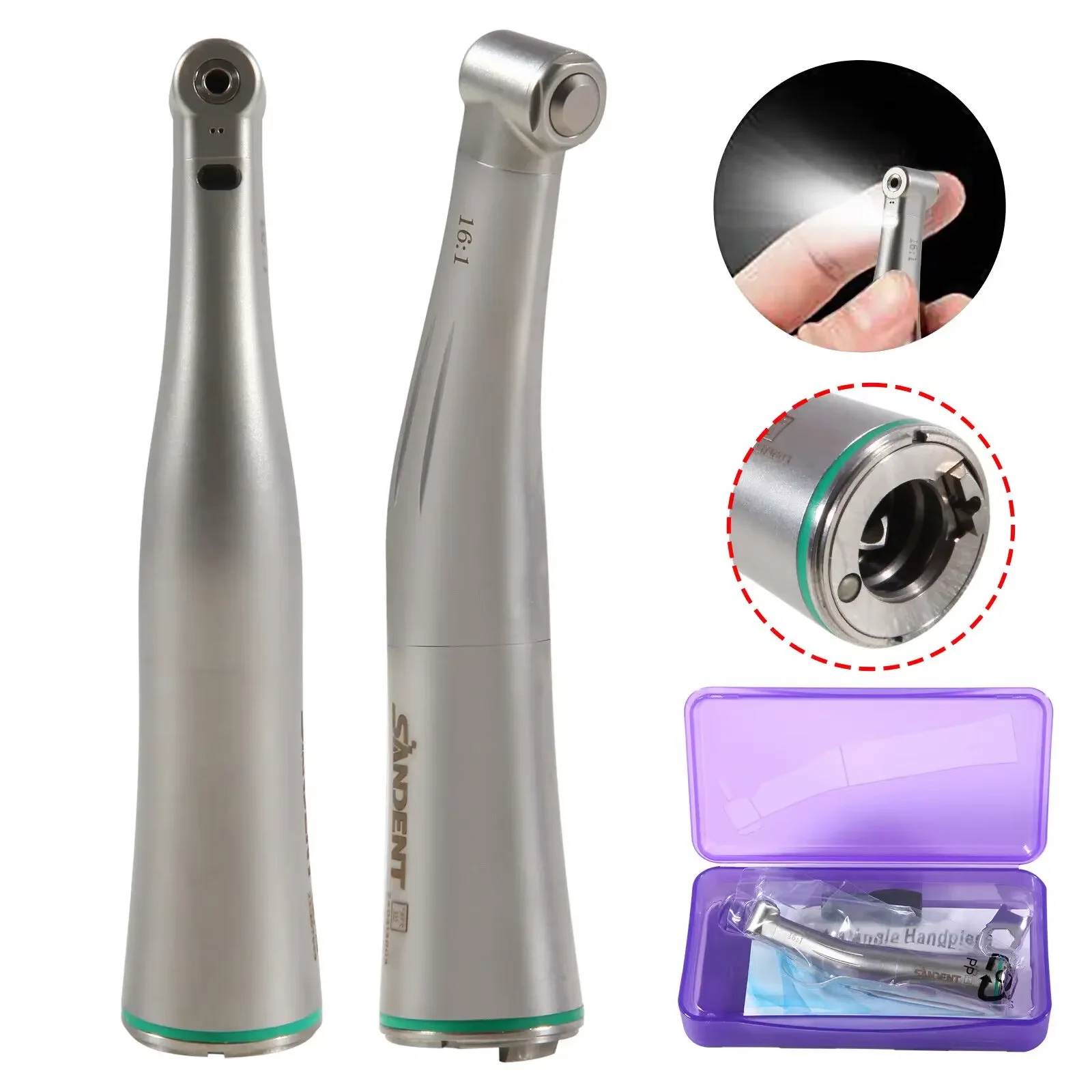 Dental 16:1 Reduction Fiber Optic LED Contra Angle Handpiece For NSK/Kavo Motor