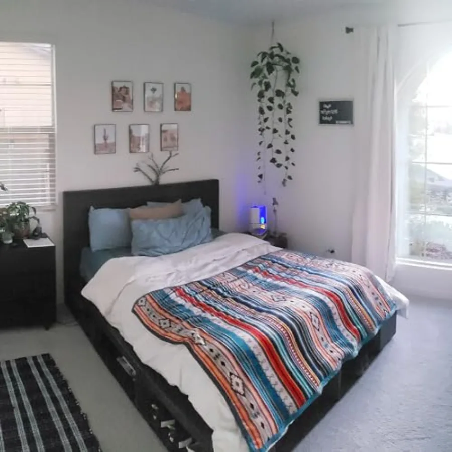 Bohemian Sherpa Bed Blanket King Size 90'' x 108'' with Native American Design for Cozy Warmth on Bed Couch or Sofa Ideal for I