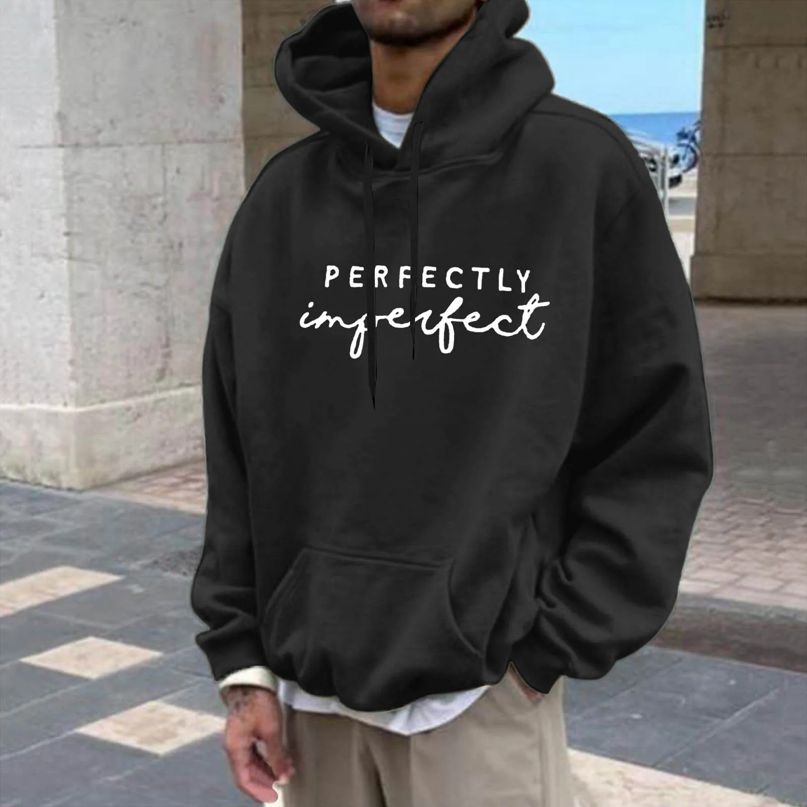 

Perfectly Letter Graphic Hoodie Men'S Sportswear Ins Sweetshirts Loose Korean Fashion Jogging Loose Autumn Winter Men' Sudaderas