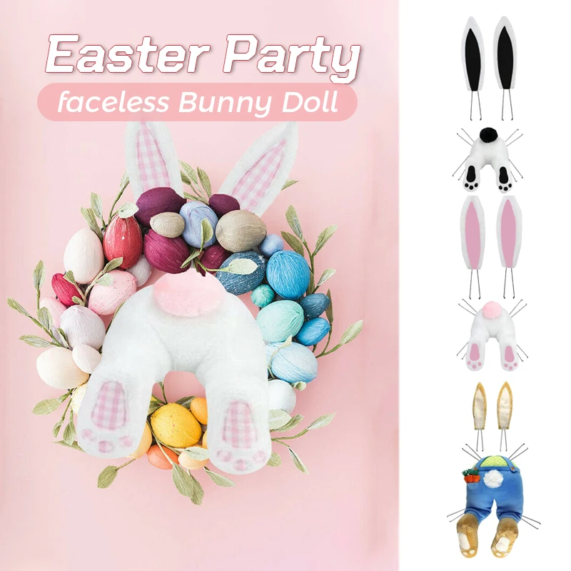 Rabbit Easter Wreath Door Hanging Decoration Thief Bunny Butt With Ears Artificial Flowers Front Garland Ornament Wall Decor