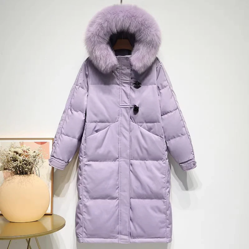 New Winter Fashion European American Women Down Coat High End Warm White Duck Down Female Coat Solid Hooded Coat