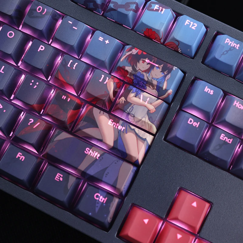 Teclas Conjunto Seele Vollerei Stygian Keycap Pbt Corante Subbed Backlit Keycaps Honkai Impacto Anime Gaming Key Caps Perfil Cereja 108 - Imagem 2