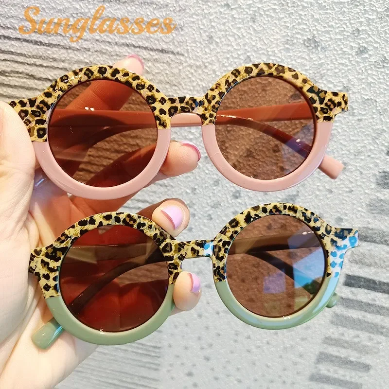 Children Cartoon Round Sunglasses Girl Boy Leopard Double Color Vintage Sunglasses UV Protection Kid Sun Glasses