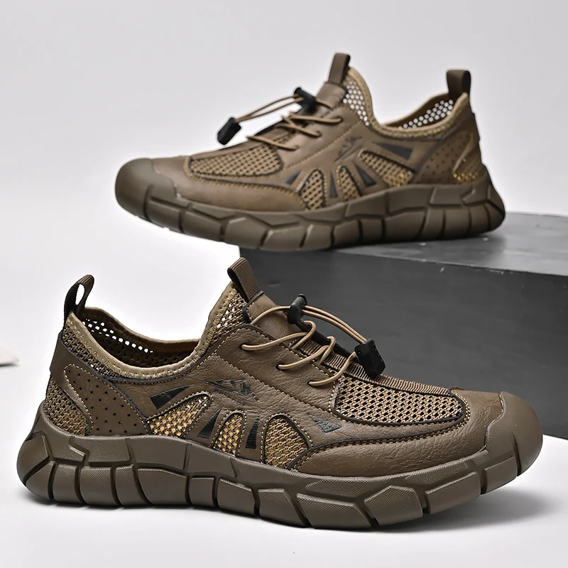 Light Breathable Casual Shoes Lace-Up Men Hiking Shoe for Men Sport Footwear Cool Outdoor Walking Shoes Summer Mesh Men Sneakers 3