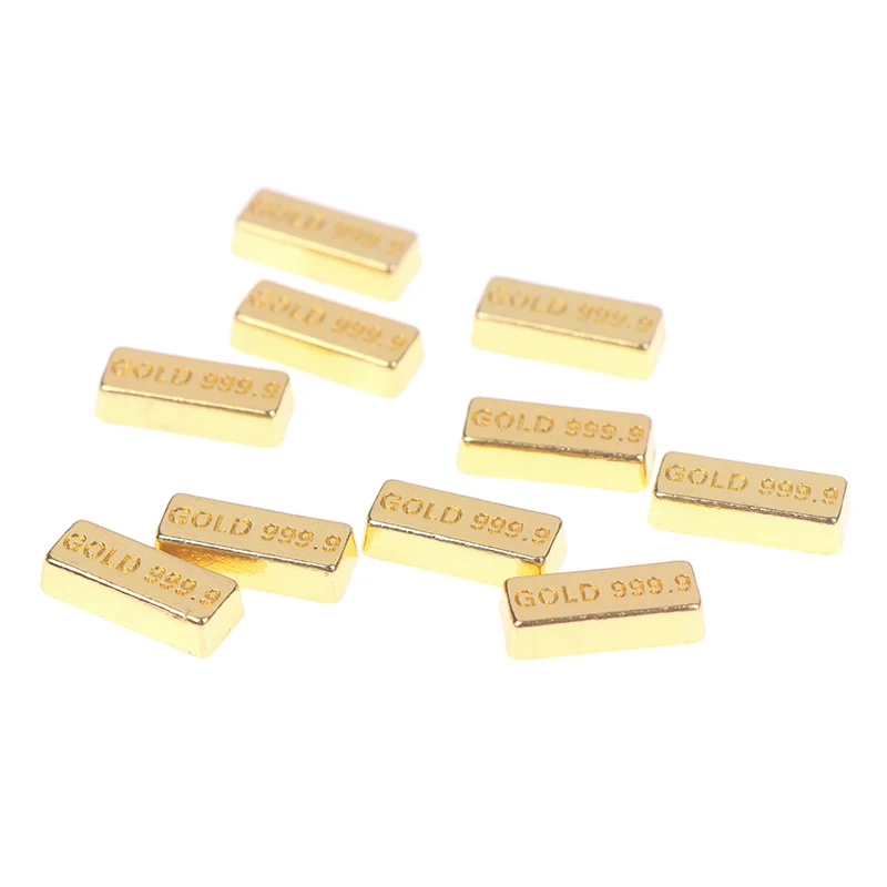 10pcs/Set 1:12 Miniature Simulation Gold Bars Doll House Accessories Mini  Gold Ingot Gold Bar Copper Model DIY Doll House Decor