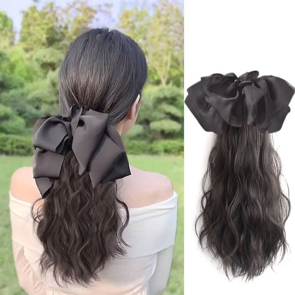 

Synthetic Claw Clip Ponytail Hair Extensions long Curly hair Natural bow Tail False Hair For Women Horse Tail Black Hairpiece