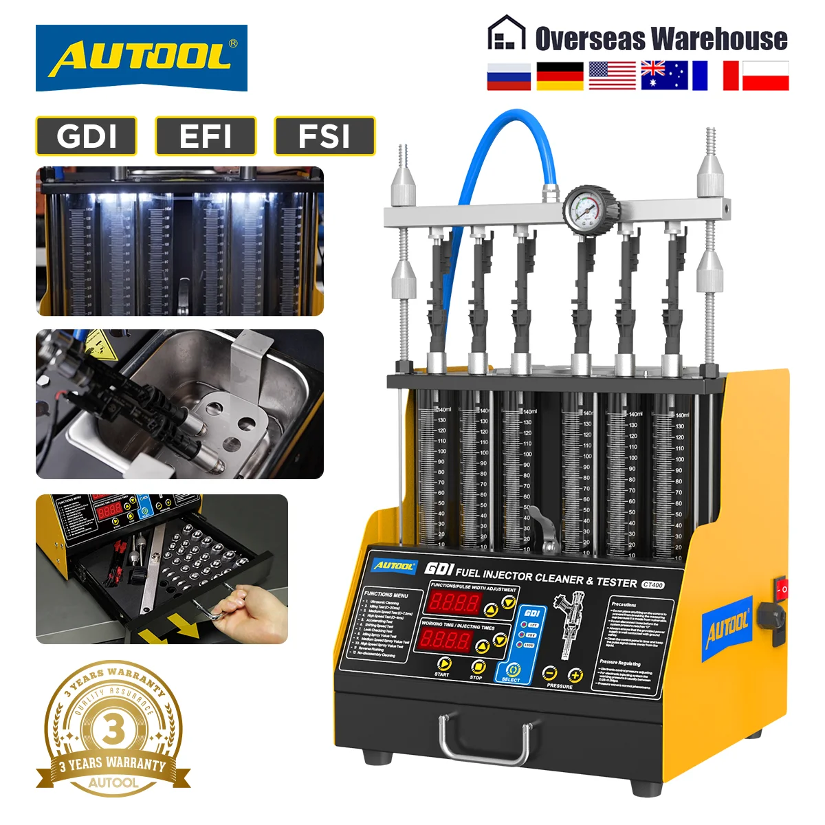 AUTOOL CT400 GDI EFI FEI Fuel Injector Cleaner & Tester Machine 6