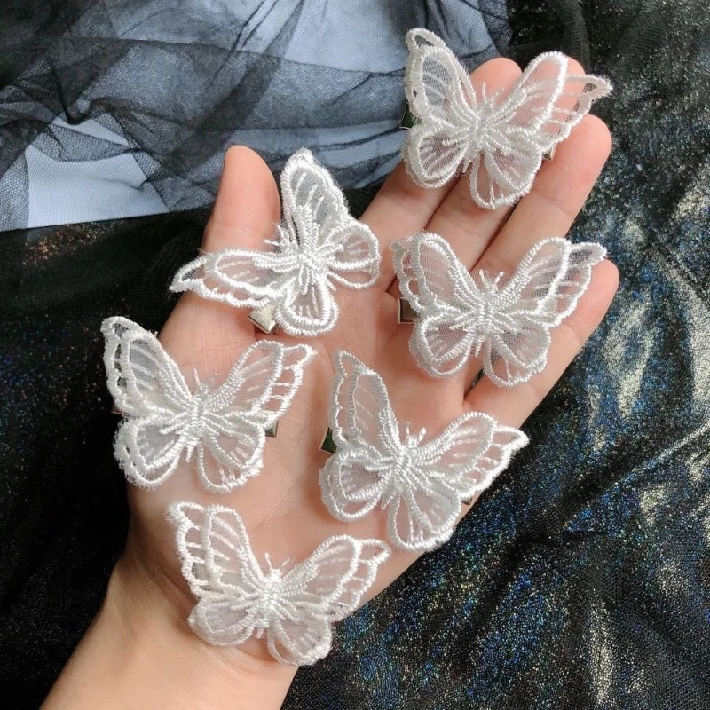 5Pcs Korea Sweet White Lace Butterfly Hair Clips Butterfly Hair Barrettes Sweet Hairpins for Women Wedding Hair Accessories