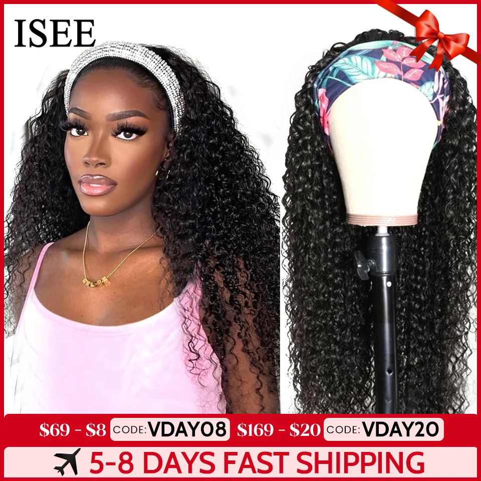 KinkyCurlyWomensHeadbandWigISEEHAIRScarfWigBrazilianHuman
