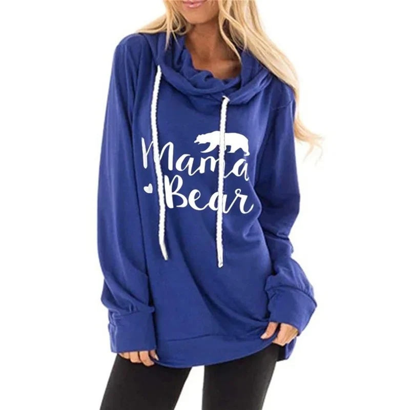 2024 Spring Women Mama Bear Letter Pattern Print Sweatshirt Hoodie Loose Cotton Pullover Casual Hooded Ladies Autumn Winter Tops