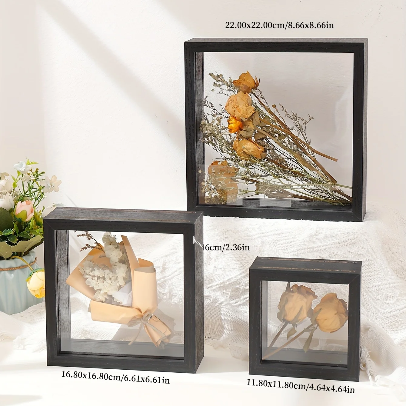 Wood Frame Picture Frame Home Tabletop Decoration 4-8inch Square Transparent Floating Dried Flower Picture No Flowers