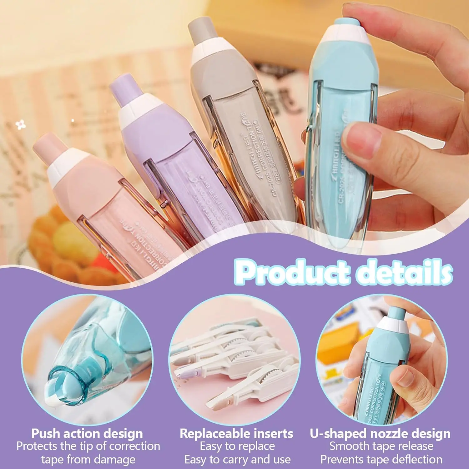 Morandi Color Retractable Correction Tape 5mm*6m Press type Correction Tape Stationery Supplies Portable Corrective