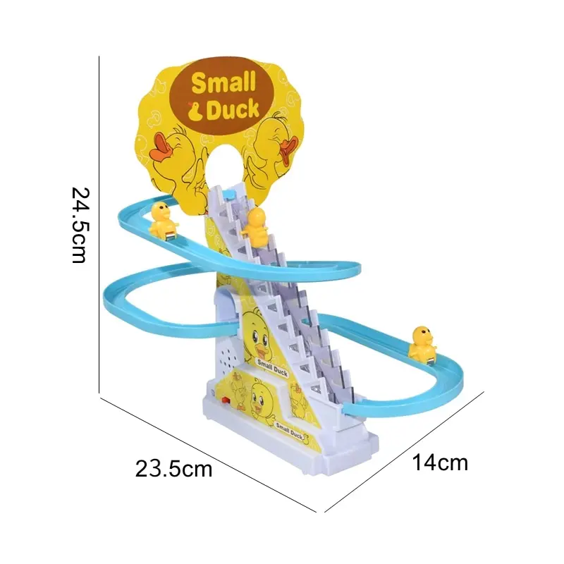 Rail Racing Track Toy DIY Electric Small Duck Climbing Stairs Toy Pig Action Figures Toys Music Roller Coaster For Kids Gift