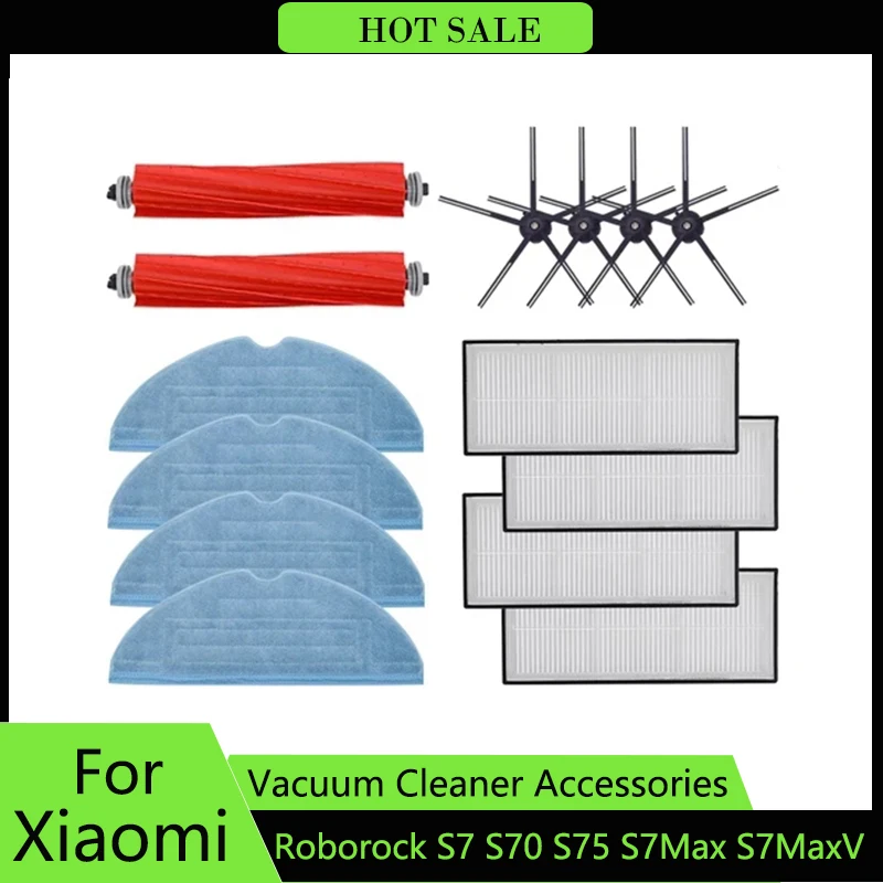 Accessories For XiaoMi Roborock S7 S70 S75 S7Max S7MaxV Main Roll Brush Mop Rag Hepa Filter Side Brush Vacuum Cleaner Spare Part 2pcs 6 arms side brush for xiaomi roborock s5 s50 s51 s55 s6 s7 e25 e35 s5 max s6 pure s6 maxv robot vacuum cleaner spare parts