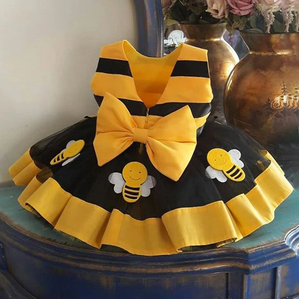 Yellow Honey Bee Tutu Party Dress For Baby Girl Kids Bee Stripe