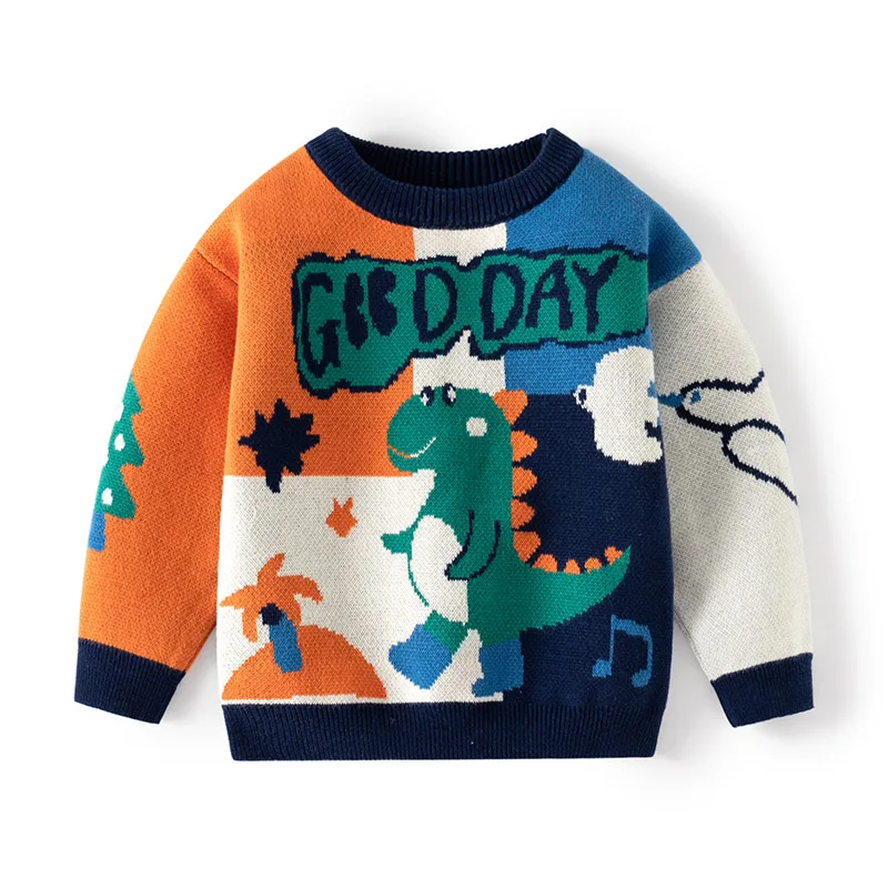 

Cute Cartoon Dinosaur Spring and Autumn Newborn Baby Sweater Children Clothing Pullovers Boys Knitwear Cotton Kids Sweater