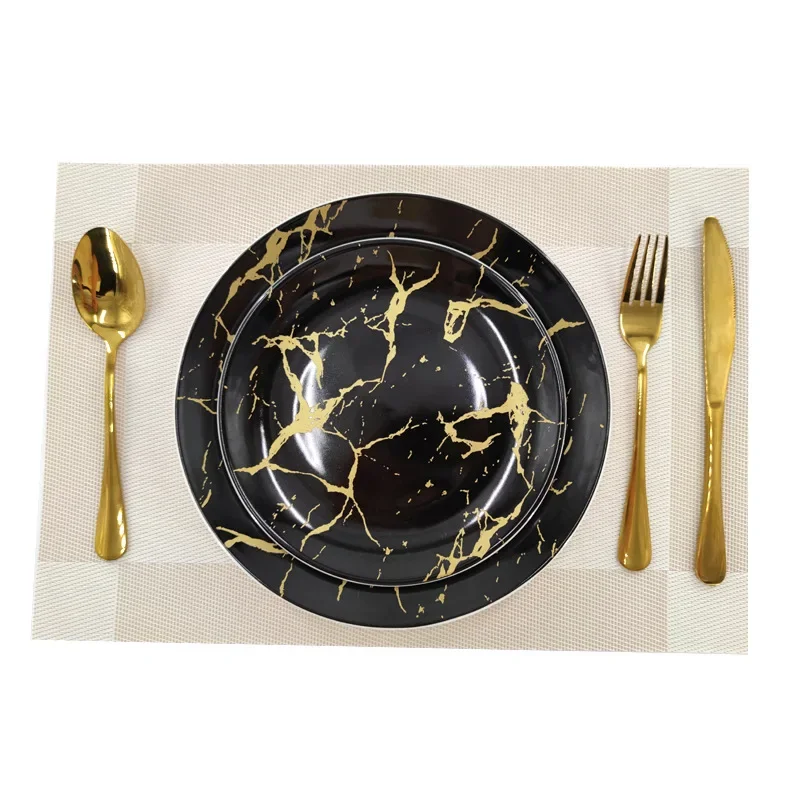 

Kitchen Aesthetic Ceramic Plates Set Luxury Gold Marble Serving Porcelain Plate Nordic Couverts De Table Cutlery Tableware