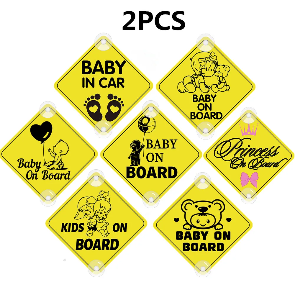 2Pcs Baby On Board Series Suction Cup Stickers for Car Styling Window  Children in Car Safety Warning Sign PVC Notice Board Decal