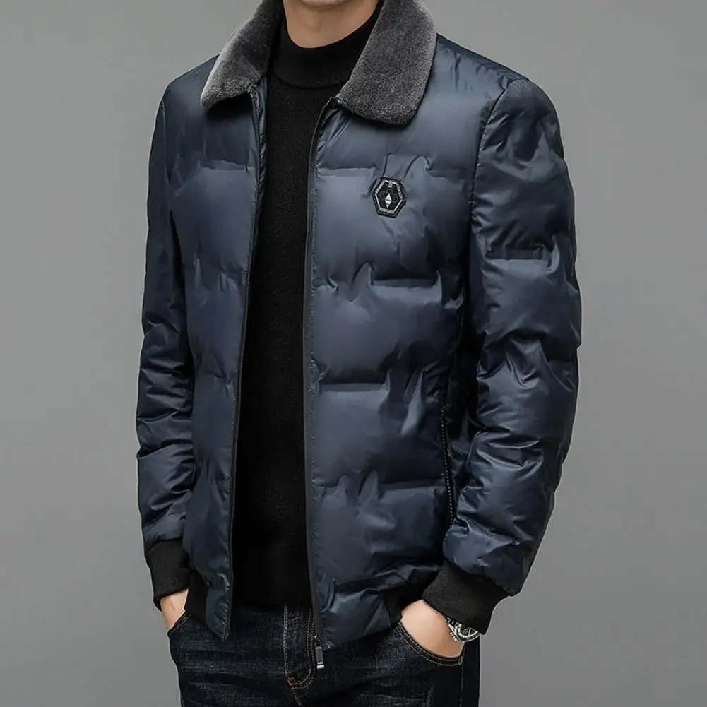 Lapel Design Jacket Stylish Mid-length Men's Down Coat with Faux Fur Lapel Windproof Cold Resistant Plus for Fall/winter for Men