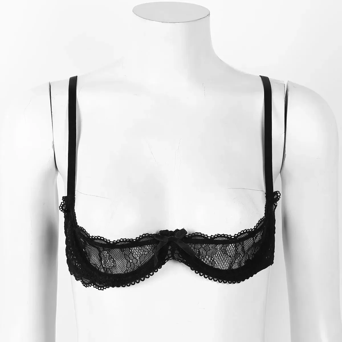 Erotic lingerie Women strapless bras Womens See Through Sheer Lace Lingerie Bare Open Breast Bra 1/4 Cups Push Up Underwire Tops