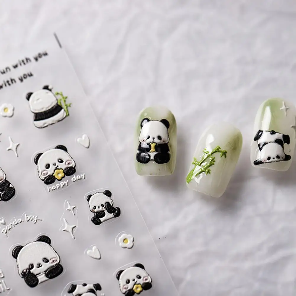Adesivo Per Unghie Impermeabile Panda Nail Sticker Impermeabile Cartoon Panda Nail Art Sticker 5D Bamboo Letter Pet Per Le Donne