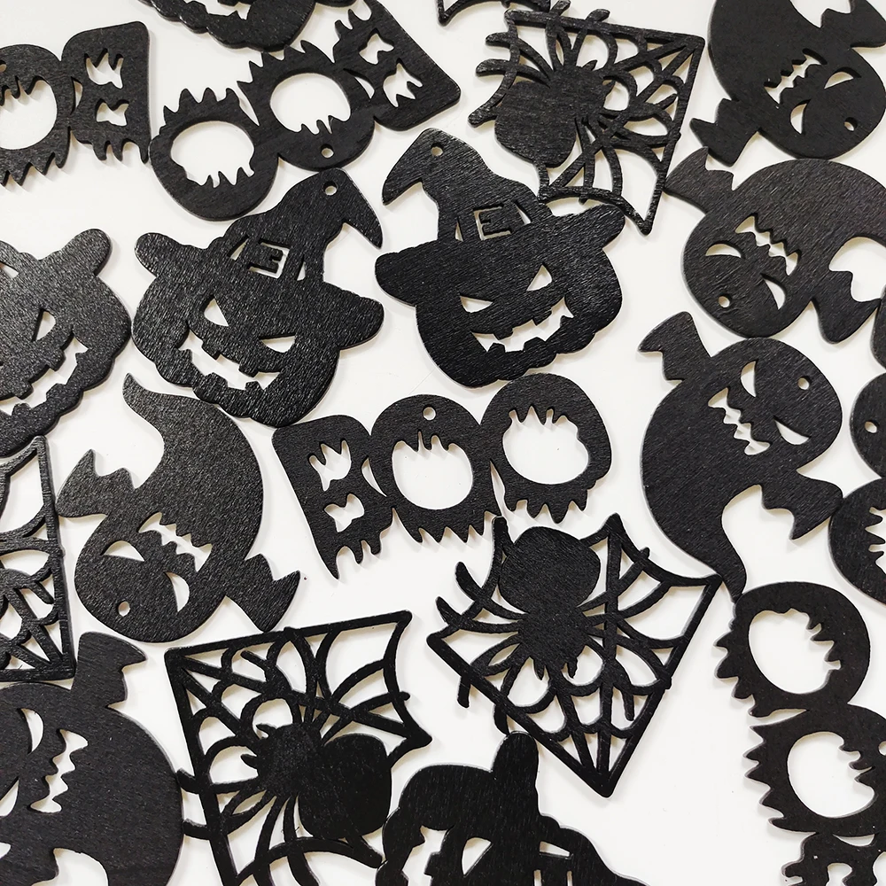 10 Stück Halloween-Dekoration Holzornamente Kürbis Geist Fledermaus Holzchips Happy Halloween Party Heim DIY Bastelgeschenk
