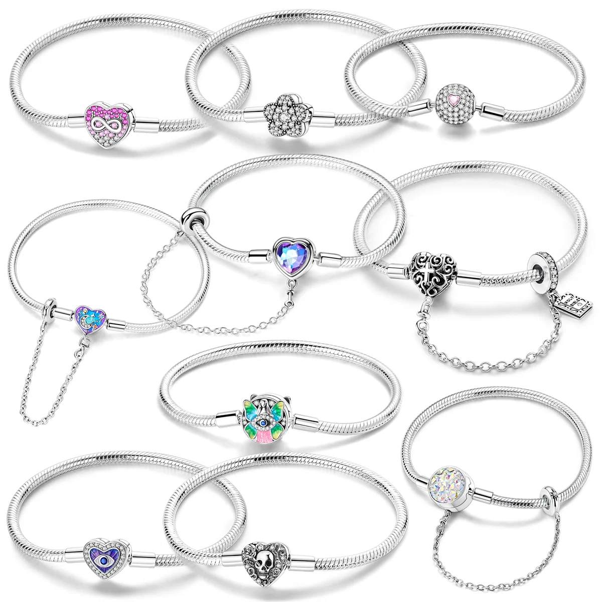 Silver Bracelet 17-20CM 925 Sterling Original Heart Dream Catcher Butterfly Bracelet Fit DIY Charms Beads Women Jewelry