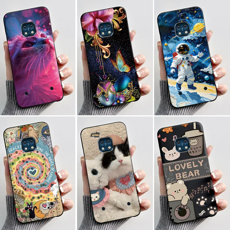 Aesthetic Cute Cat Astronaut Cartoon Black TPU Silicone Shockproof Phone Case Cover